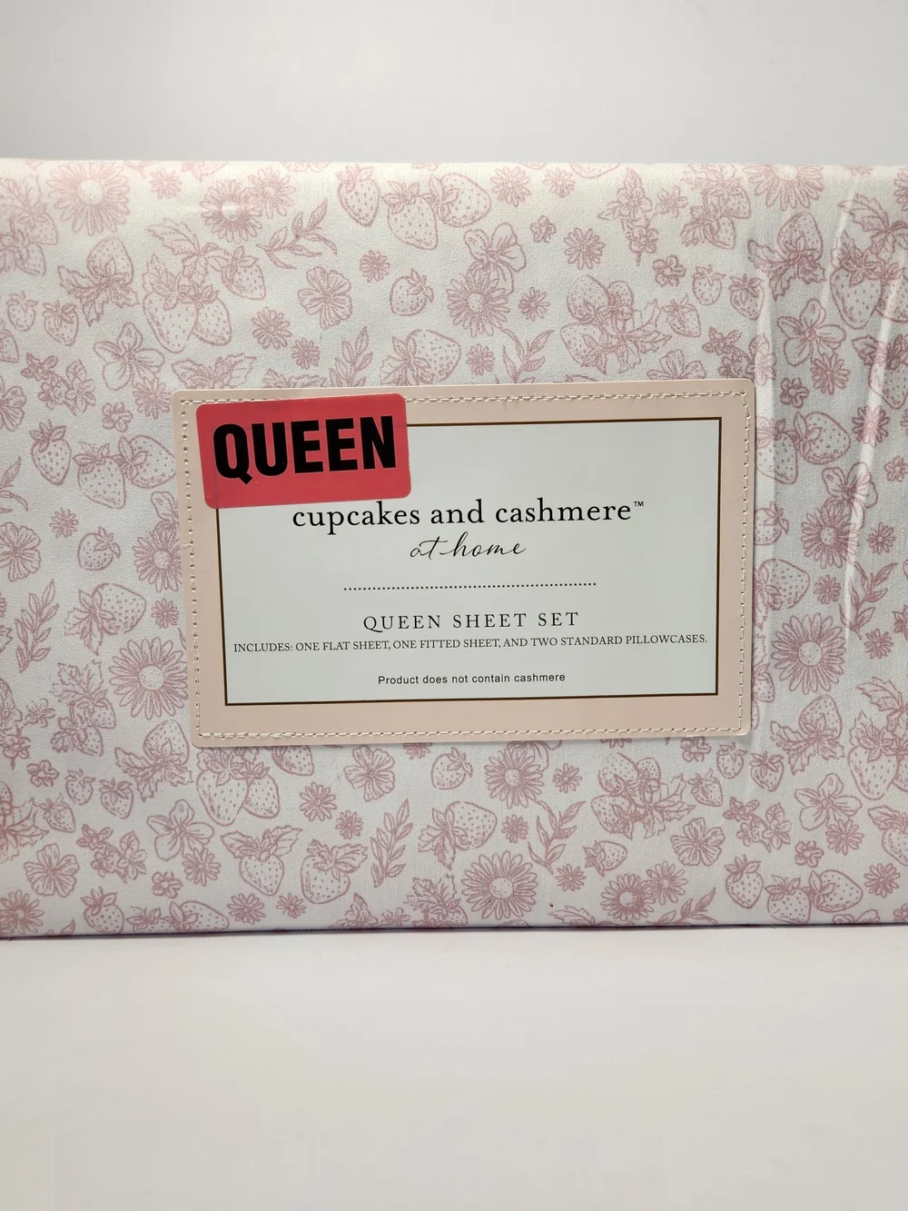 cupcakes & cashmere Pink Strawberries Queen Sheet Set